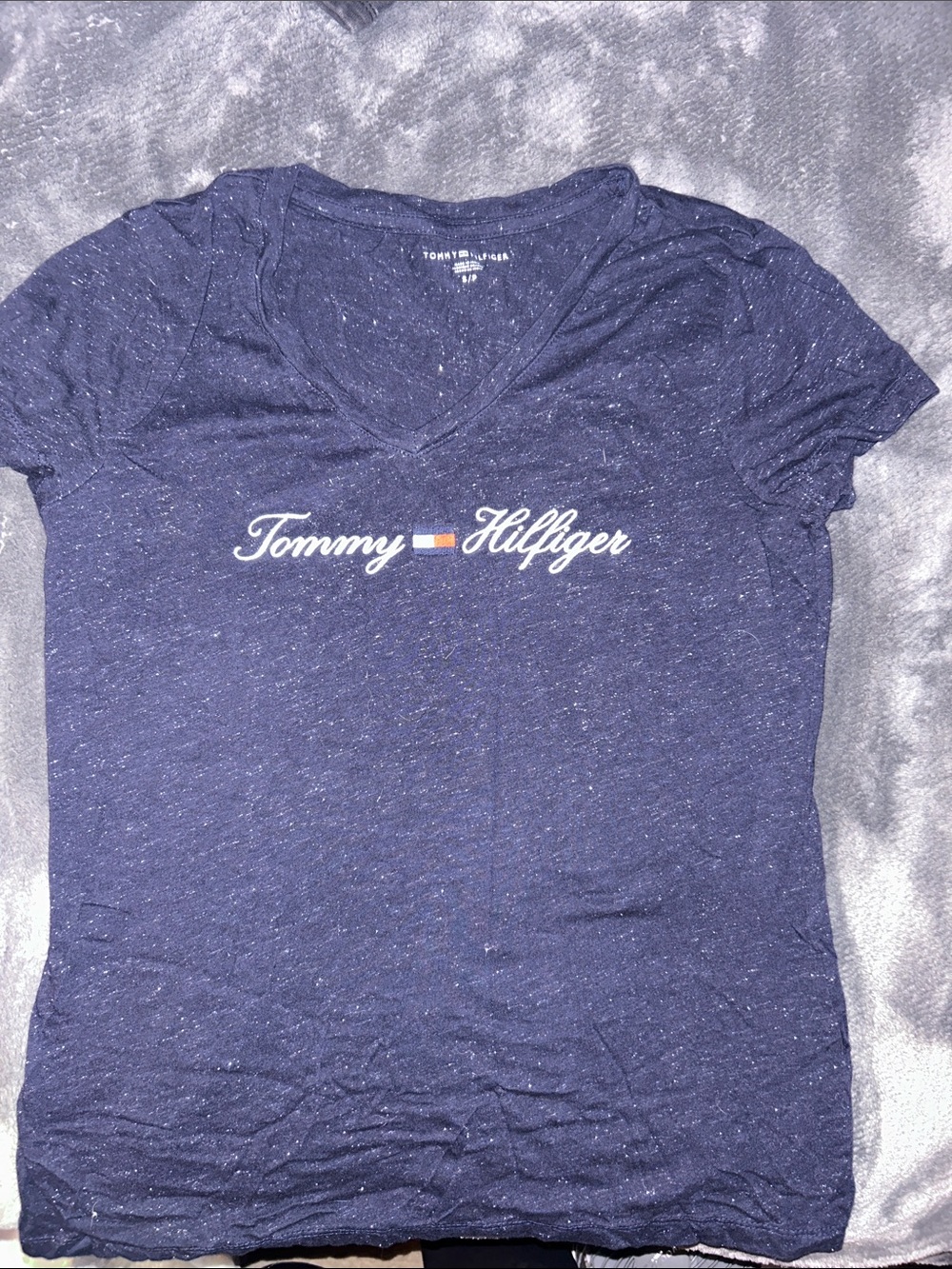 Tommy Hilfiger Navy Script Logo V-Neck Tee